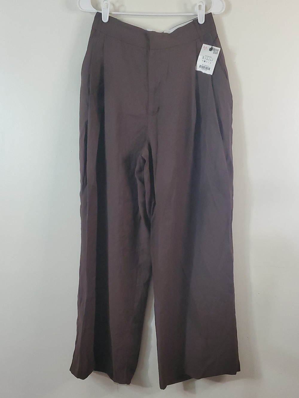 NWT Zara Womens Wide-Leg Trouser Dress Pants in Deep Brown Sz Sm Chic Office